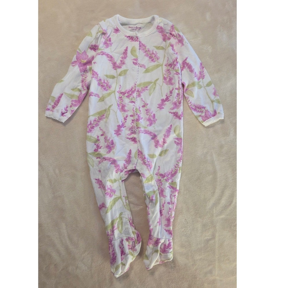 Burt's‎ Bees Baby Organic Cotton Spring Floral Sleeper Pajamas 3–6M Pink Purple